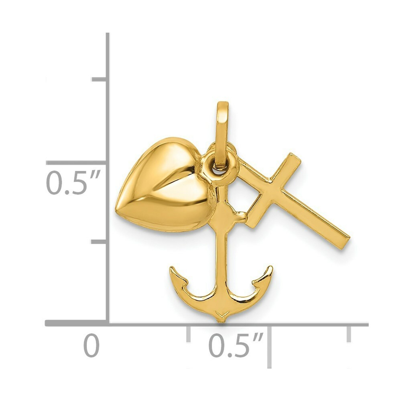 14K Yellow Gold Heart Cross and Anchor Charm - (B13-166)