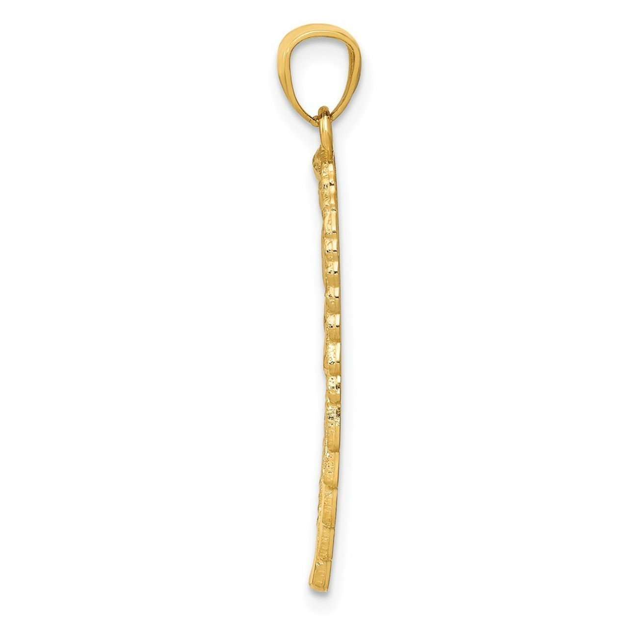 14K Yellow Gold Polished & Textured Angel Wing Pendant - (B13-459)