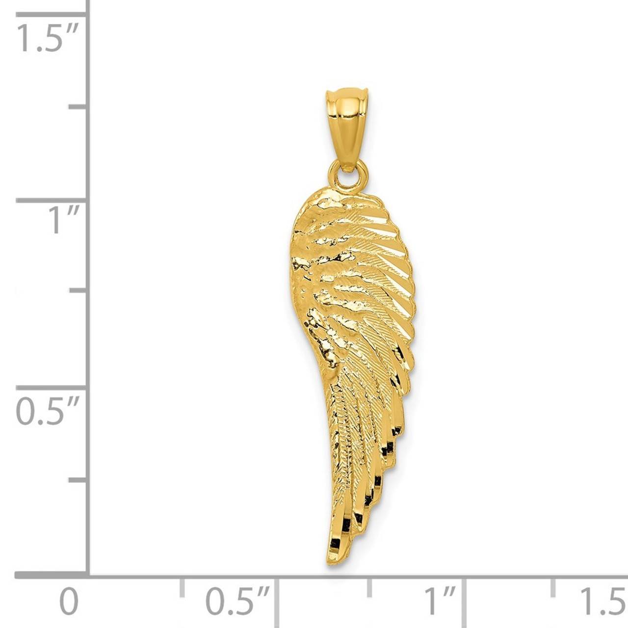 14K Yellow Gold Polished & Textured Angel Wing Pendant - (B13-459)