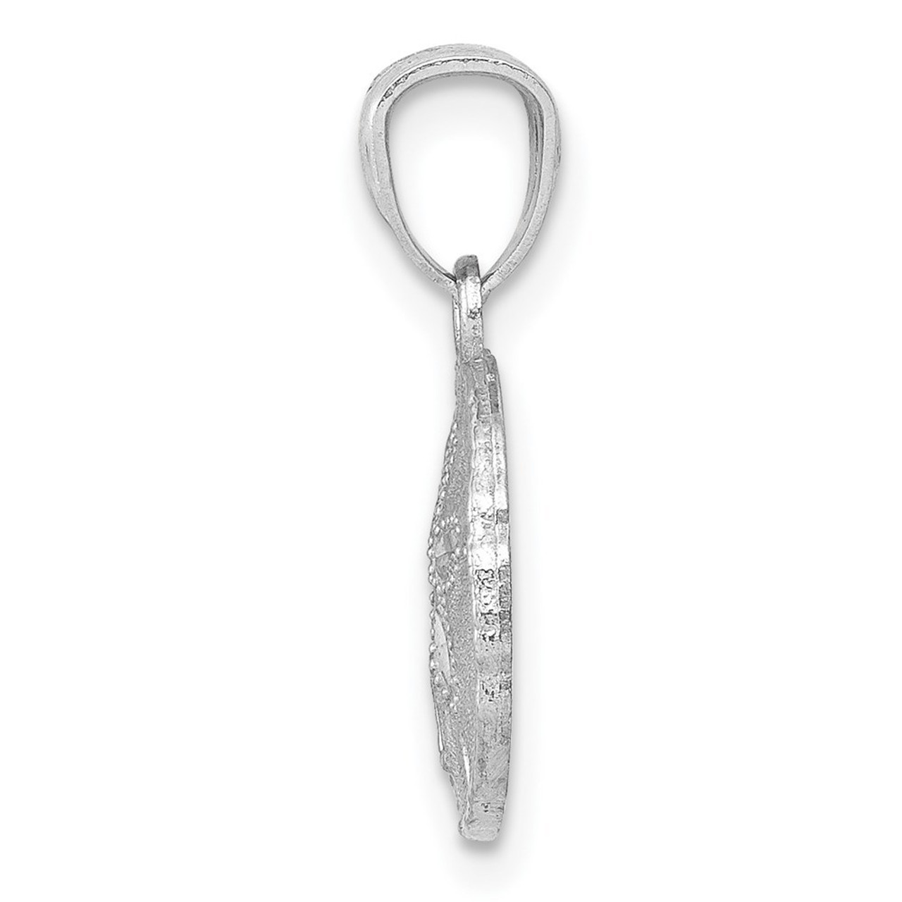 14K White Gold Polished & Textured Sand Dollar Pendant - (B13-472)