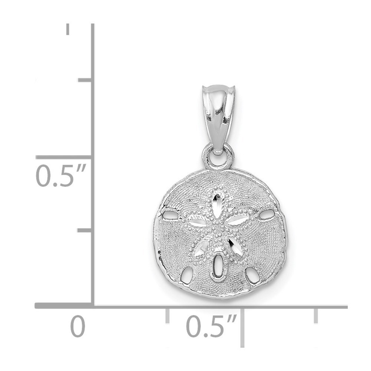 14K White Gold Polished & Textured Sand Dollar Pendant - (B13-472)
