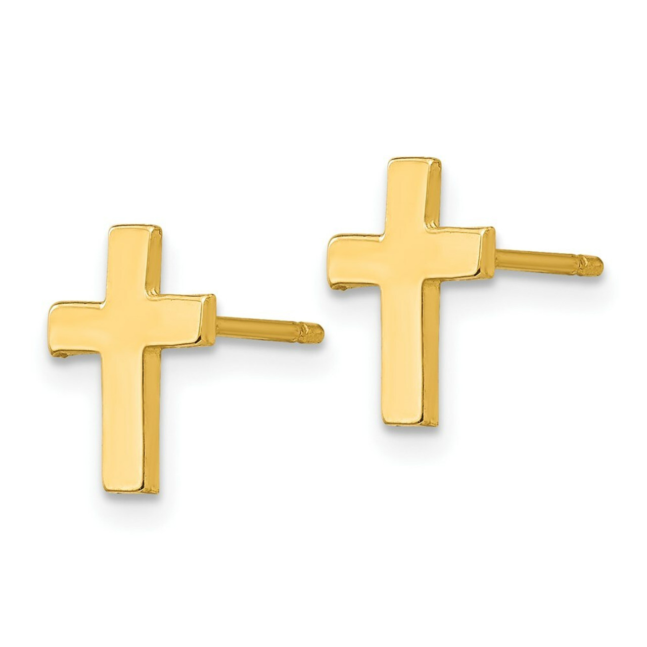 14K Yellow Gold Polished Cross Earrings - (B41-434)