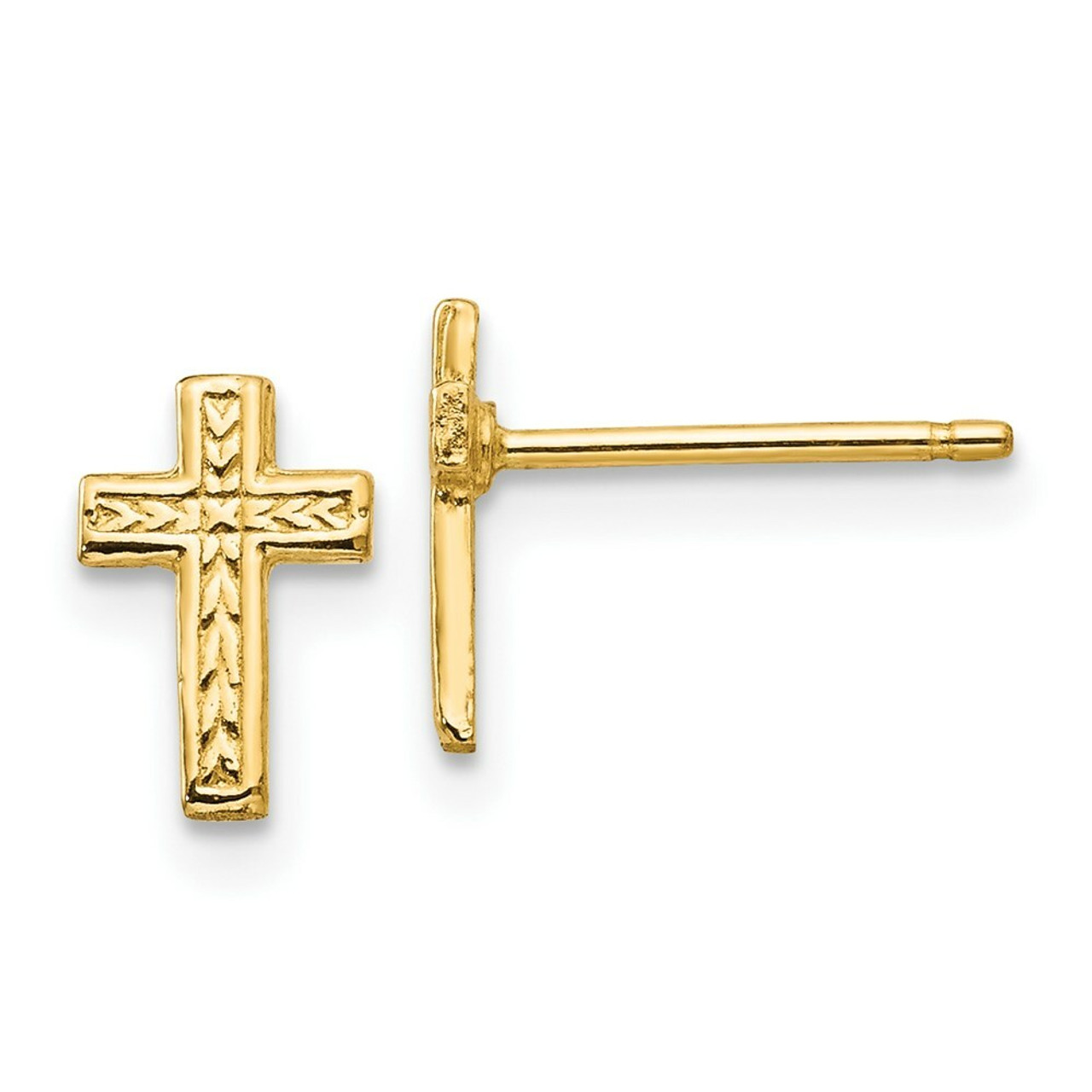 14K Yellow Gold Polished Cross Post Earrings 9mm length - (B41-446)