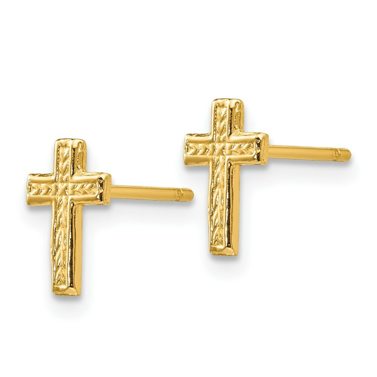 14K Yellow Gold Polished Cross Post Earrings 9mm length - (B41-446)