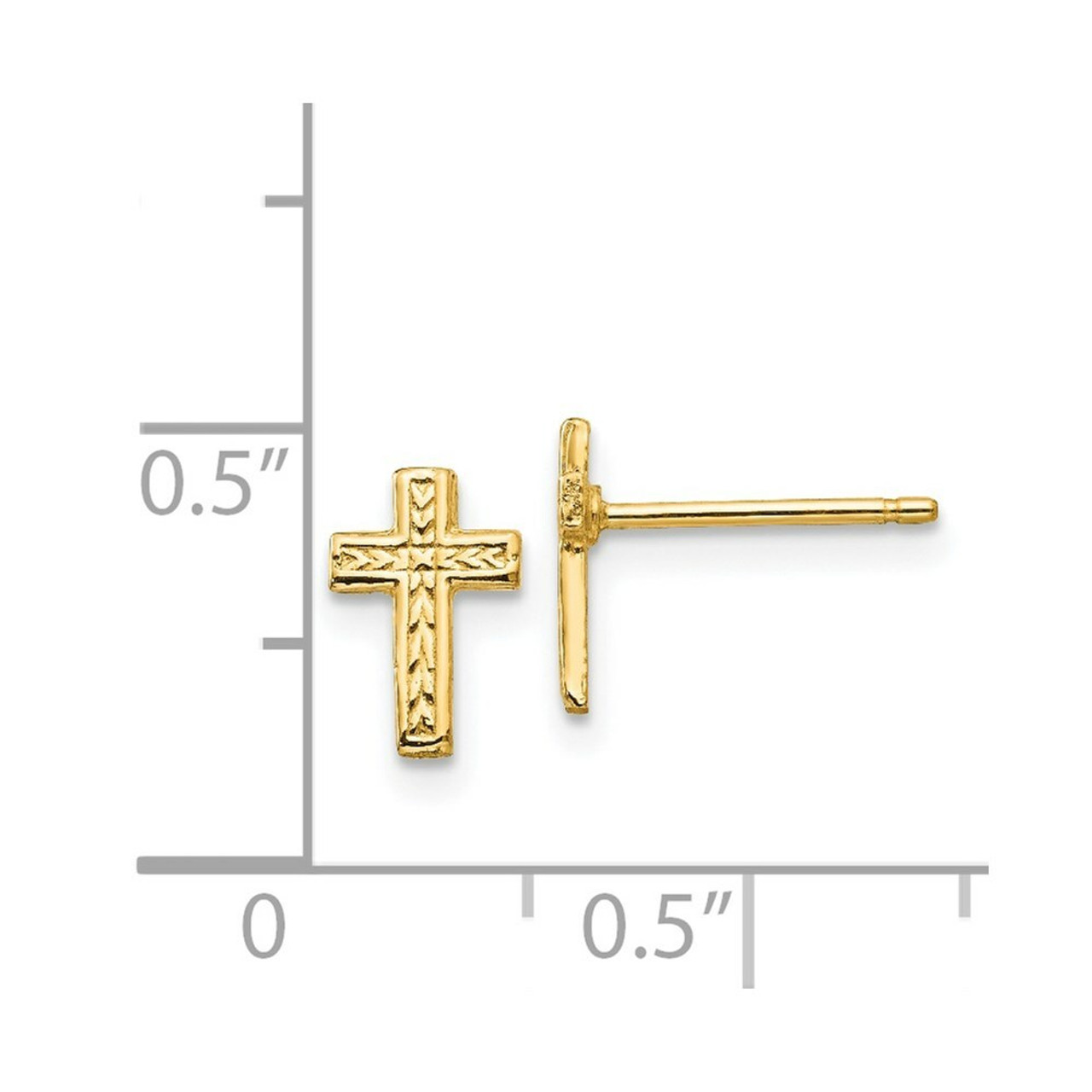 14K Yellow Gold Polished Cross Post Earrings 9mm length - (B41-446)