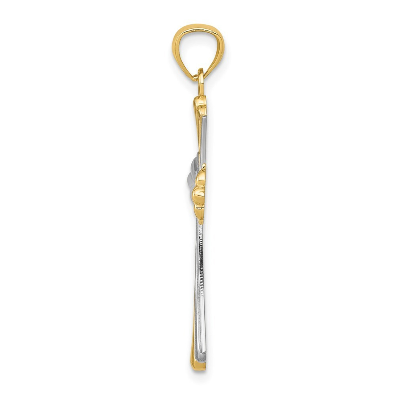 14K Yellow Gold Diamond-cut Rhodium Cross Pendant - (A83-586)