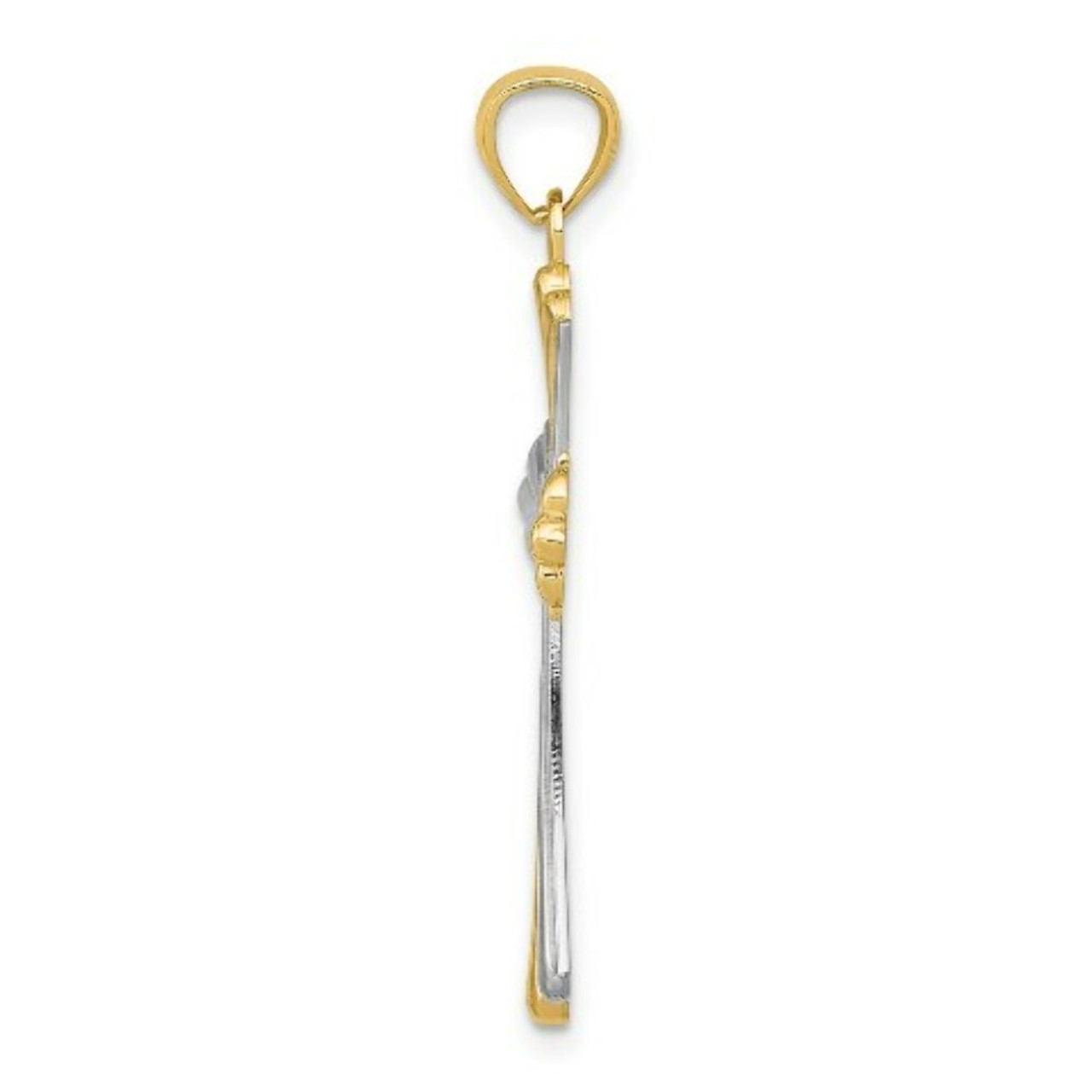 14K Yellow Gold Diamond-cut Rhodium Cross Pendant - (A83-586)