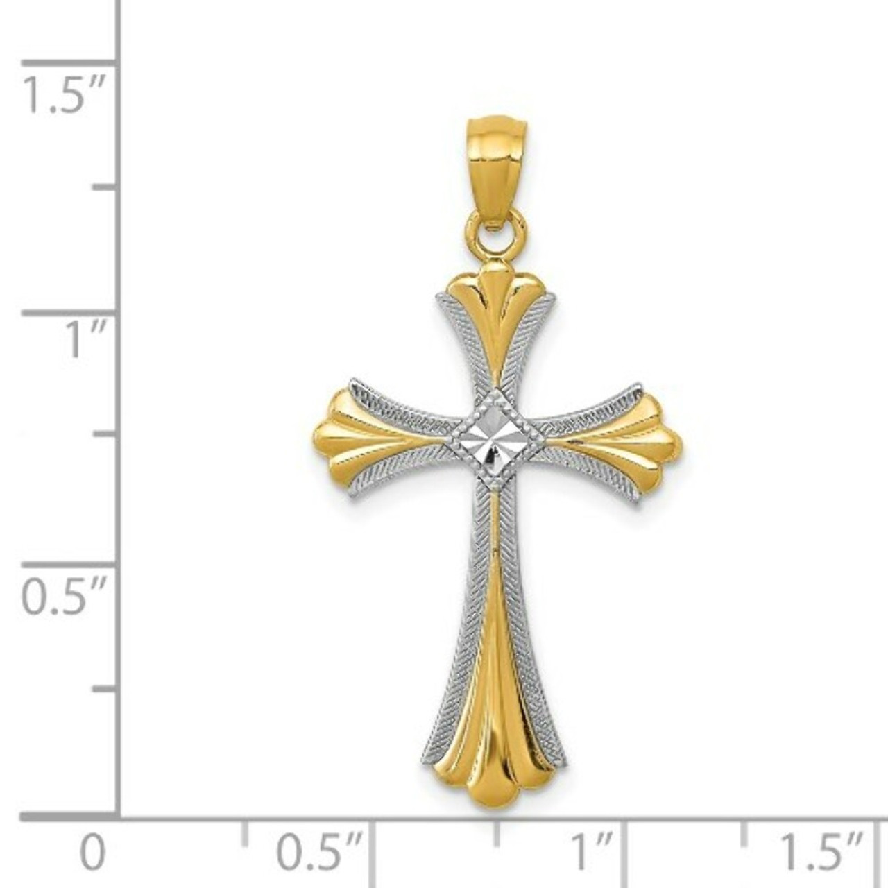 14K Yellow Gold Diamond-cut Rhodium Cross Pendant - (A83-586)