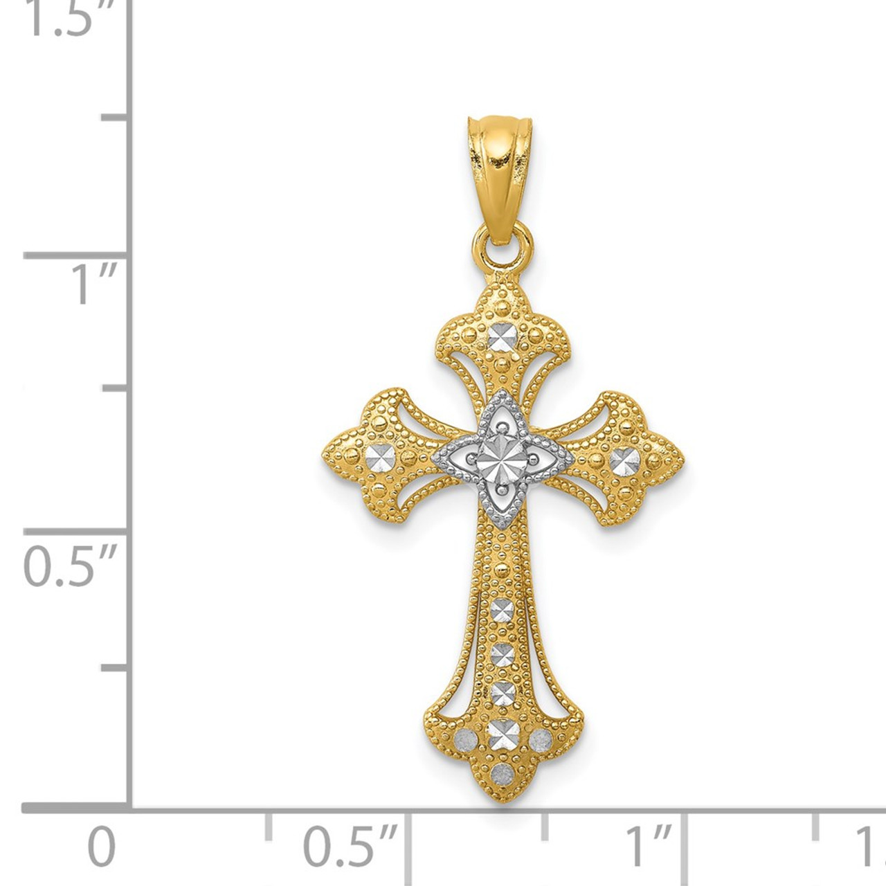 14K Yellow Gold Rhodium Diamond-cut Cross Pendant 25mm length - (A83-809)