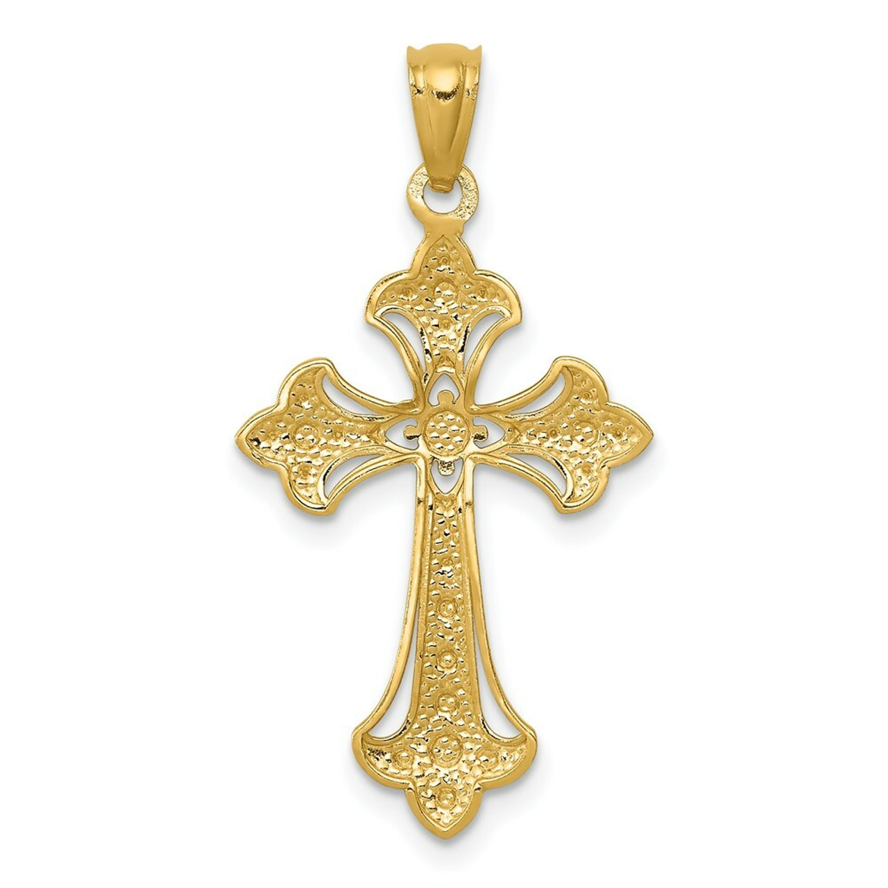 14K Yellow Gold Rhodium Diamond-cut Cross Pendant 25mm length - (A83-809)