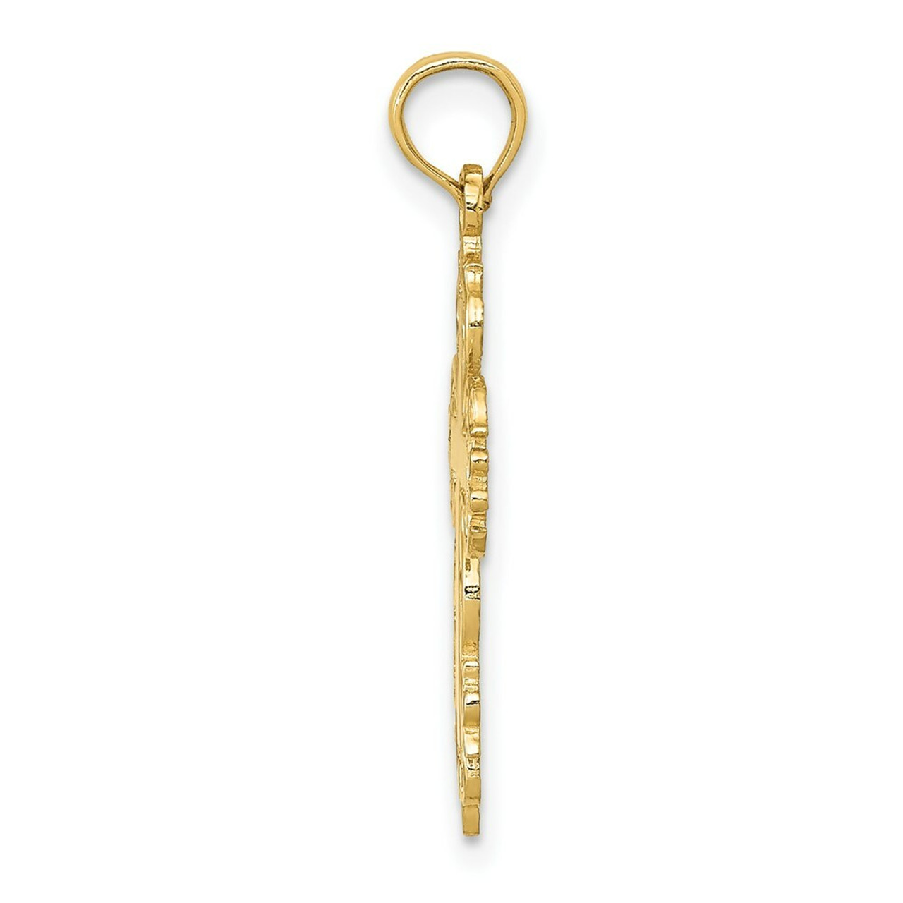14K Yellow Gold Polished Filigree Cross Charm - (A84-652)