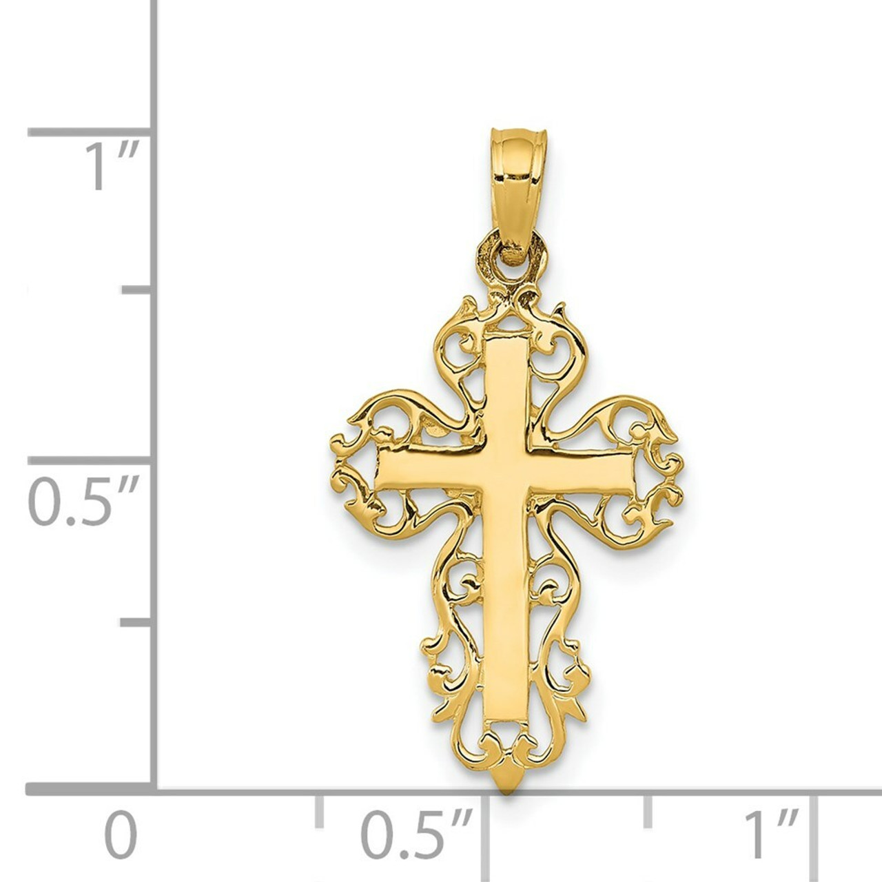 14K Yellow Gold Polished Filigree Cross Charm - (A84-652)