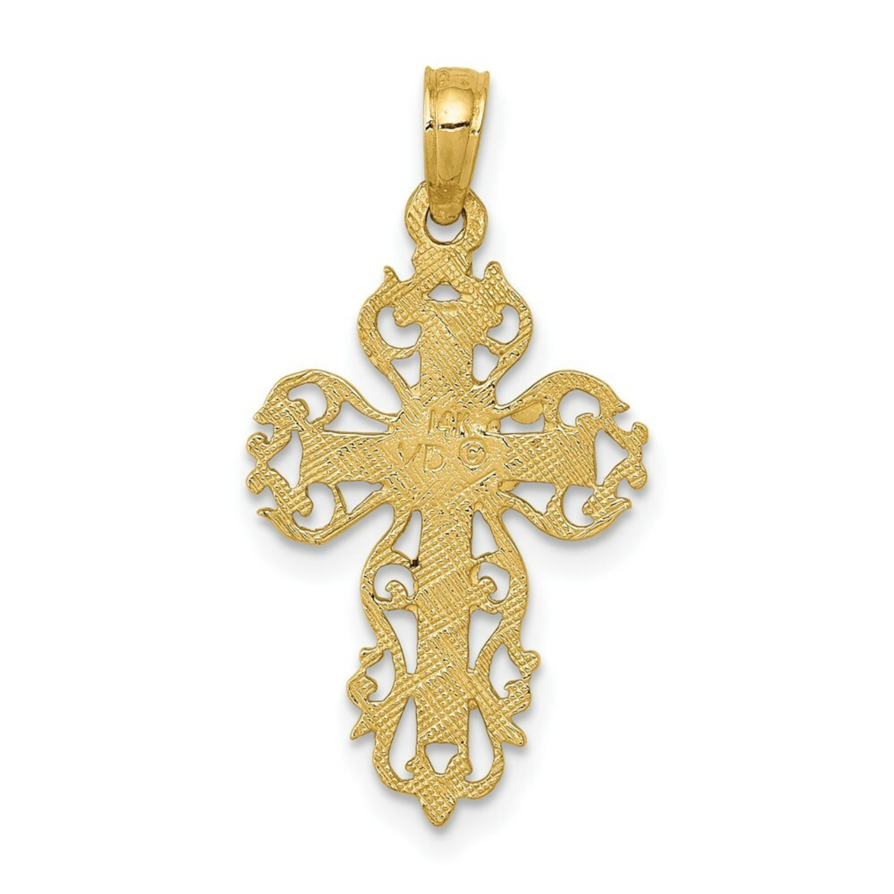 14K Yellow Gold Polished Filigree Cross Charm - (A84-652)