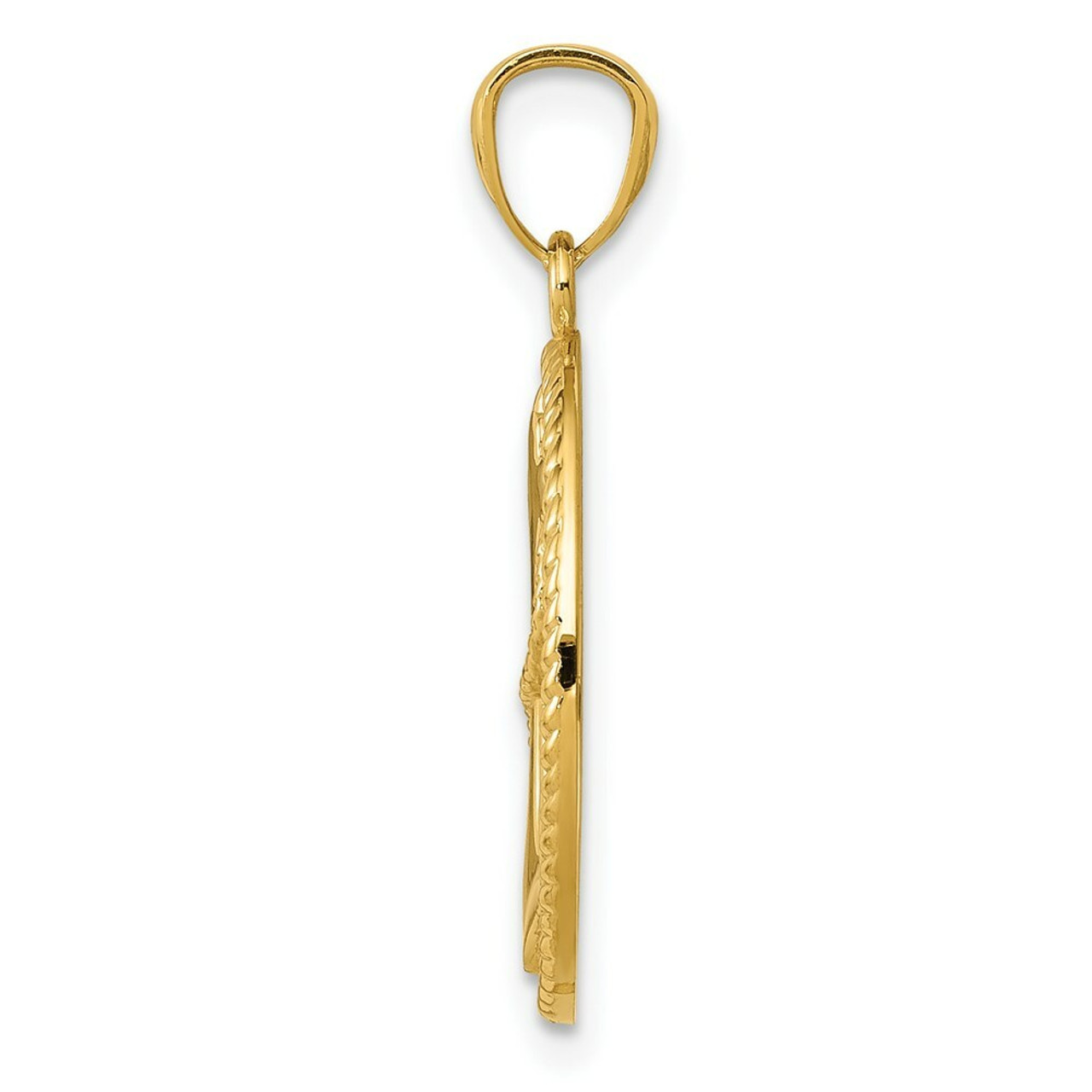14K Yellow Gold Polished Anchor with Rope Oval Pendant - (A84-990)