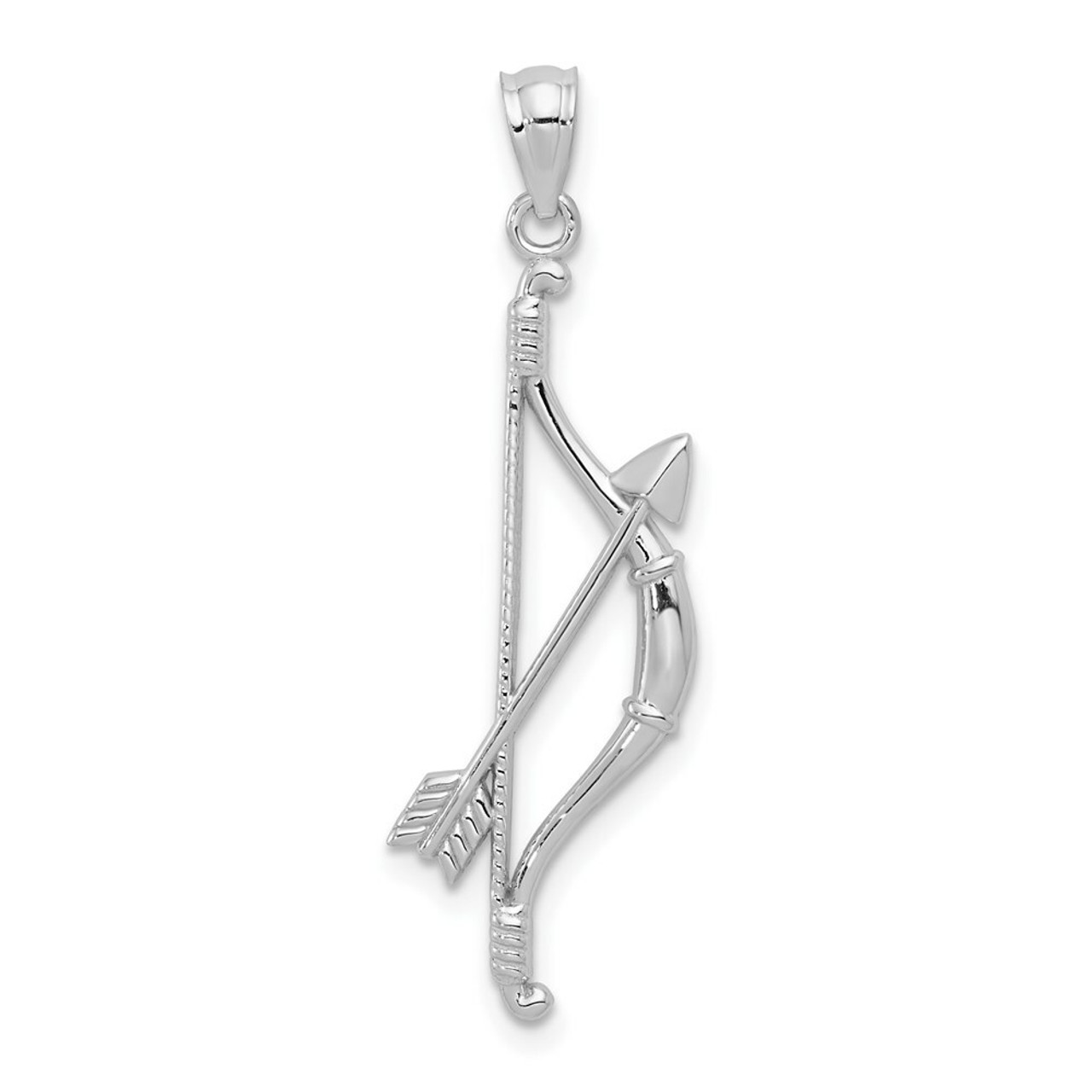 14K White Gold Polished & Textured Bow & Arrow Pendant - (A85-217)