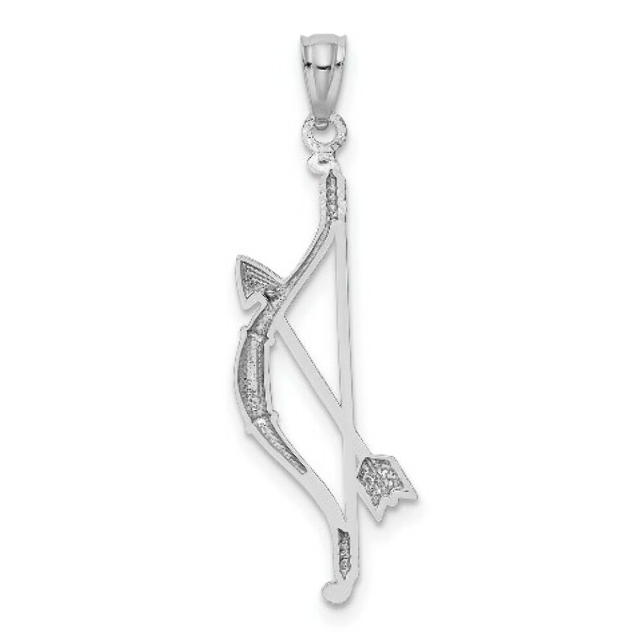 14K White Gold Polished & Textured Bow & Arrow Pendant - (A85-217)