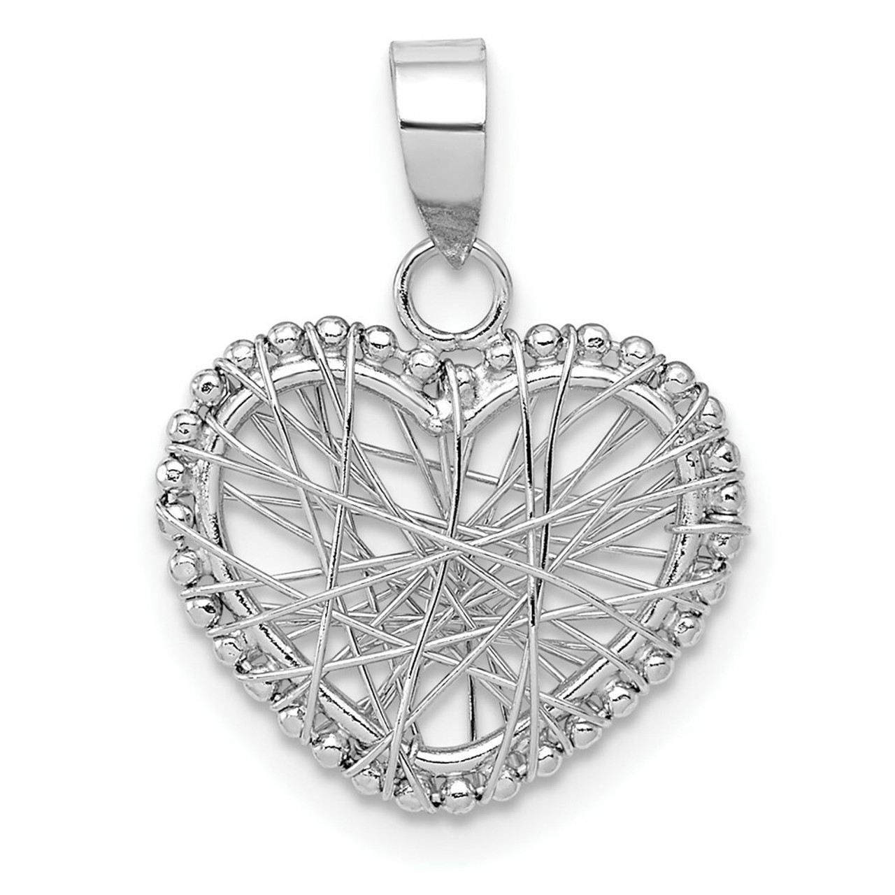 14K White Gold Open Wire Heart Pendant - (A85-348)