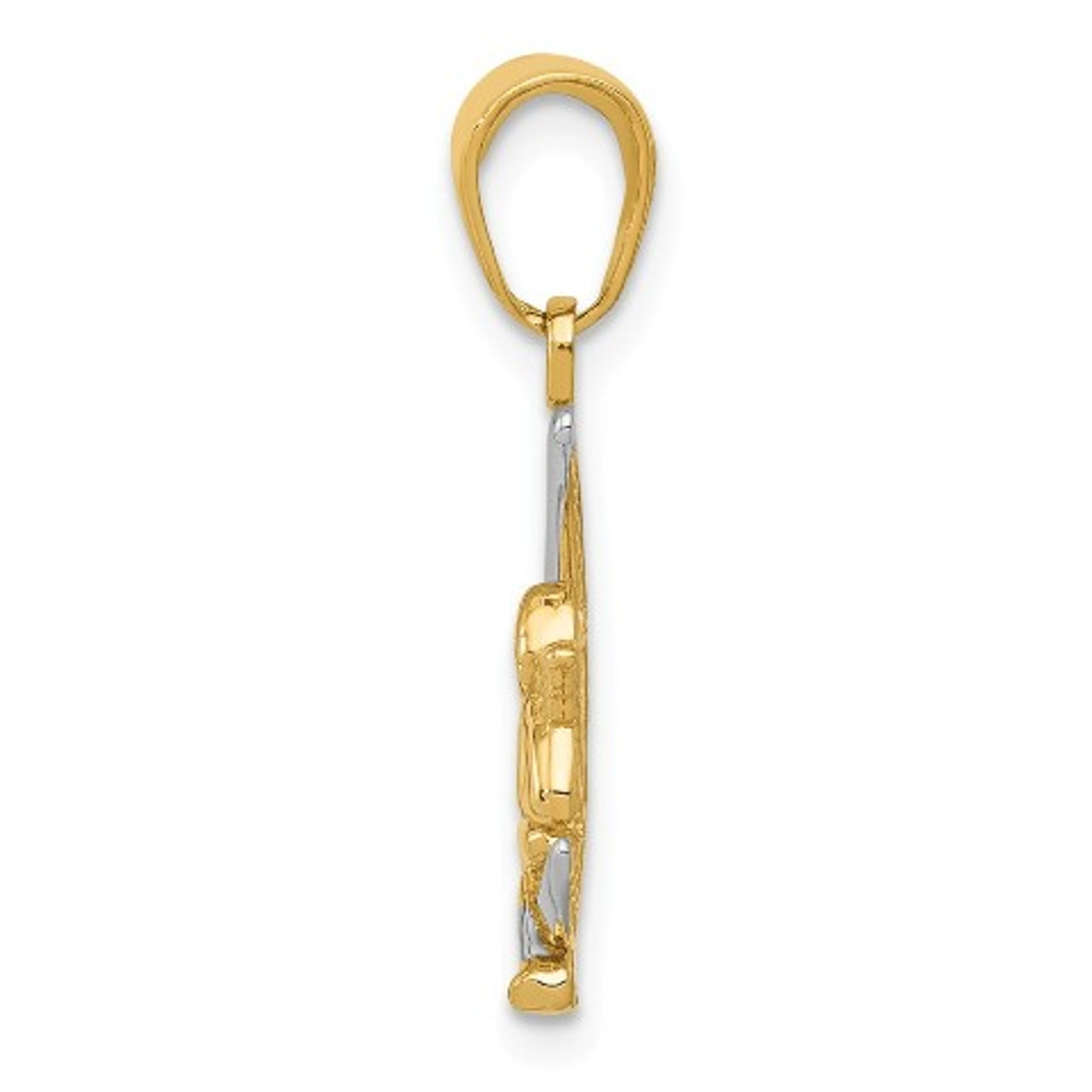 14K Yellow Gold & White Rhodium Moon with Angel Pendant - (A85-624)
