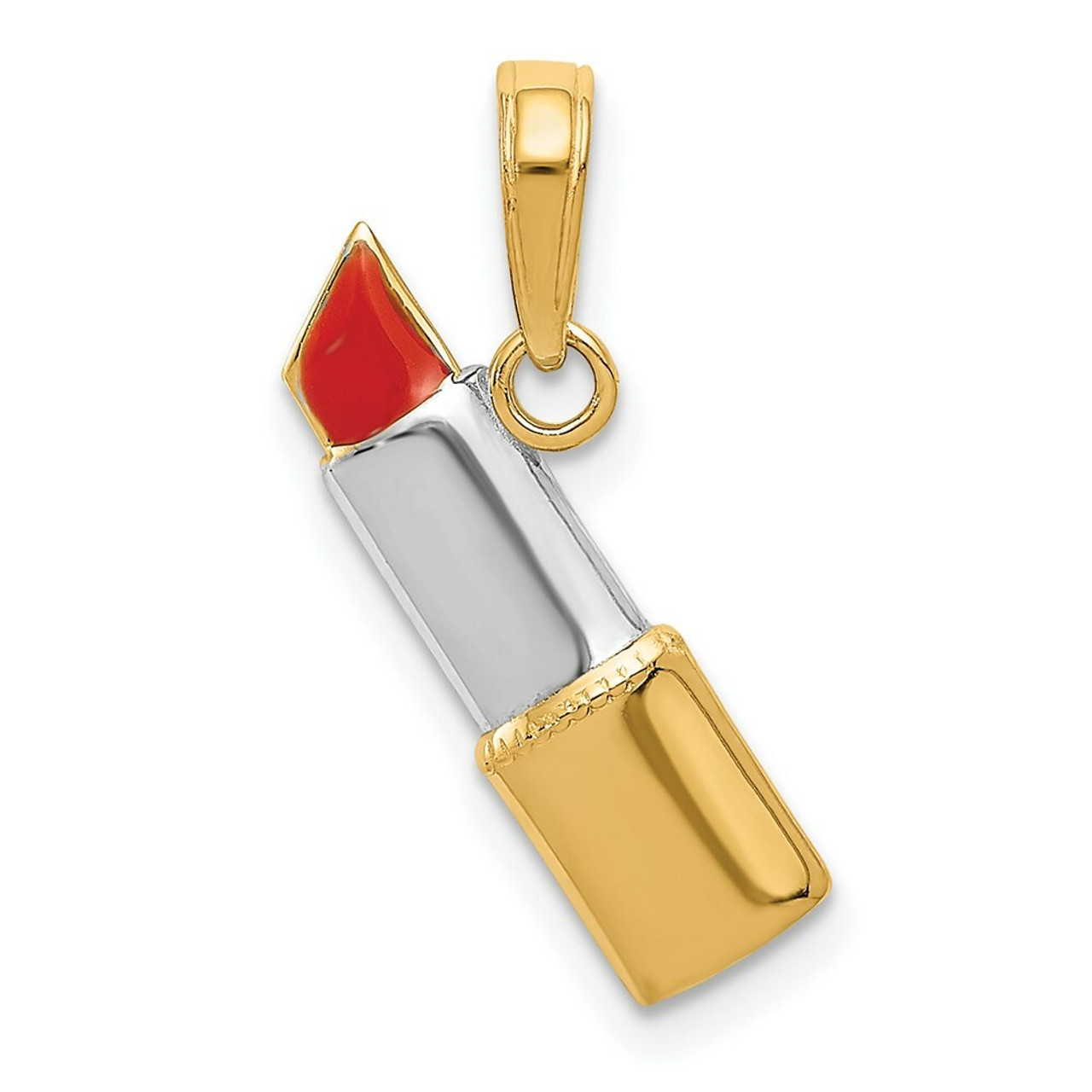 14K Yellow Gold & Rhodium Enameled Lipstick Charm - (A86-598)