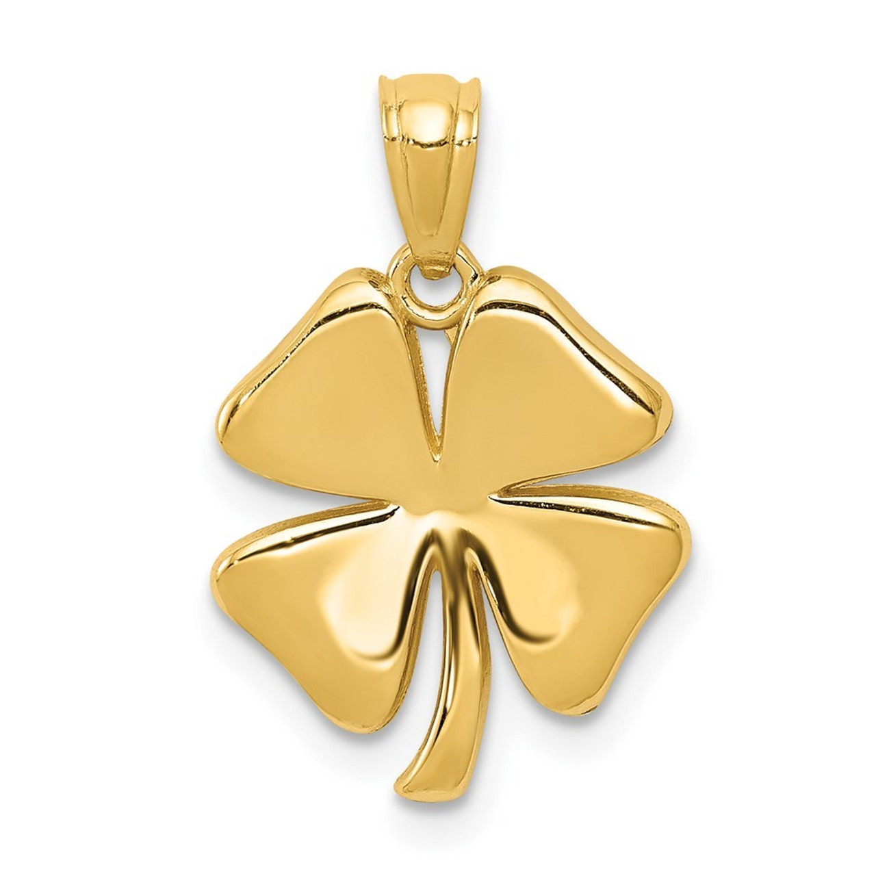 14K Yellow Gold Polished 4 Leaf Clover Pendant - (A87-176)