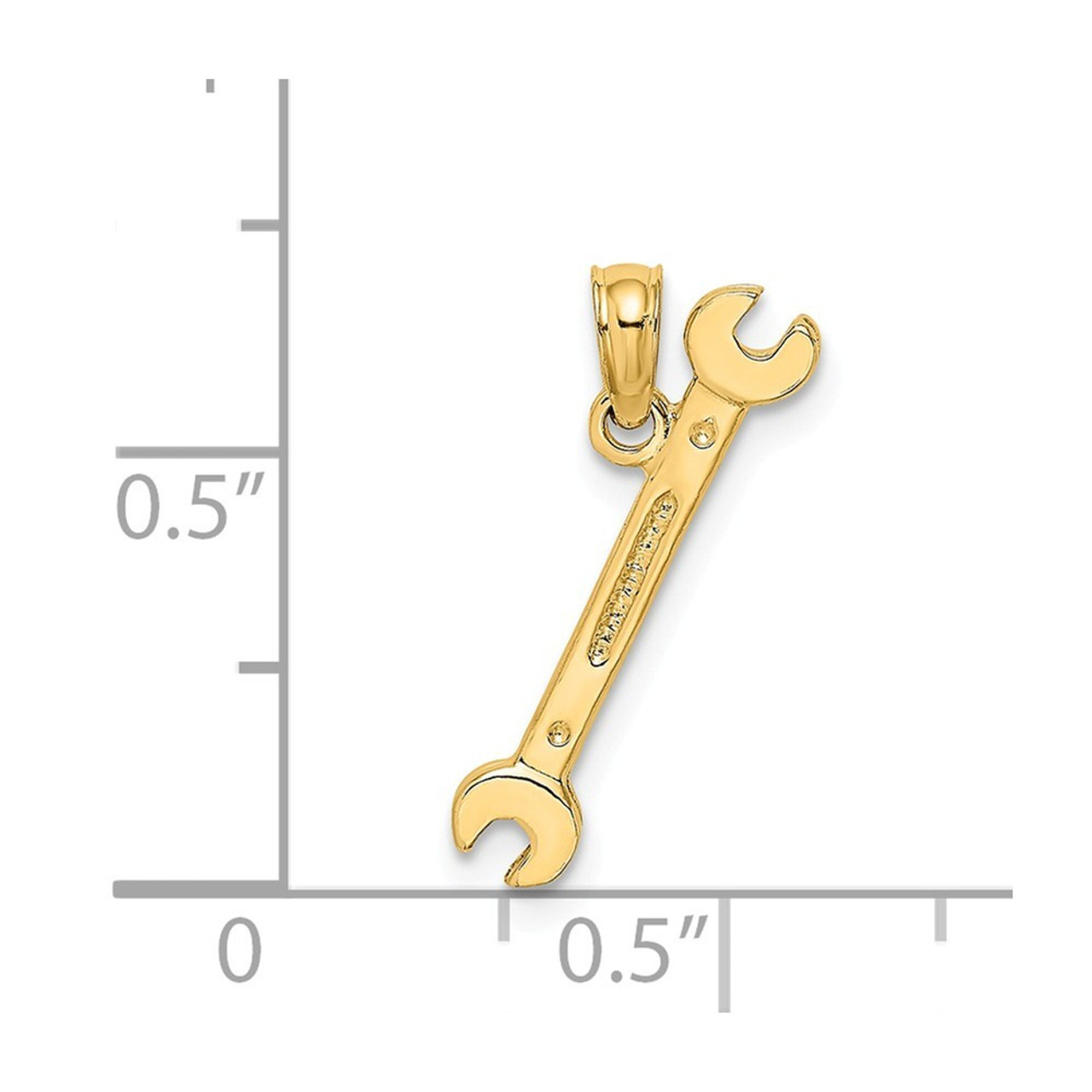 14K Yellow Gold 3-D Double Open-Ended Wrench Charm Pendant - (A92-202)