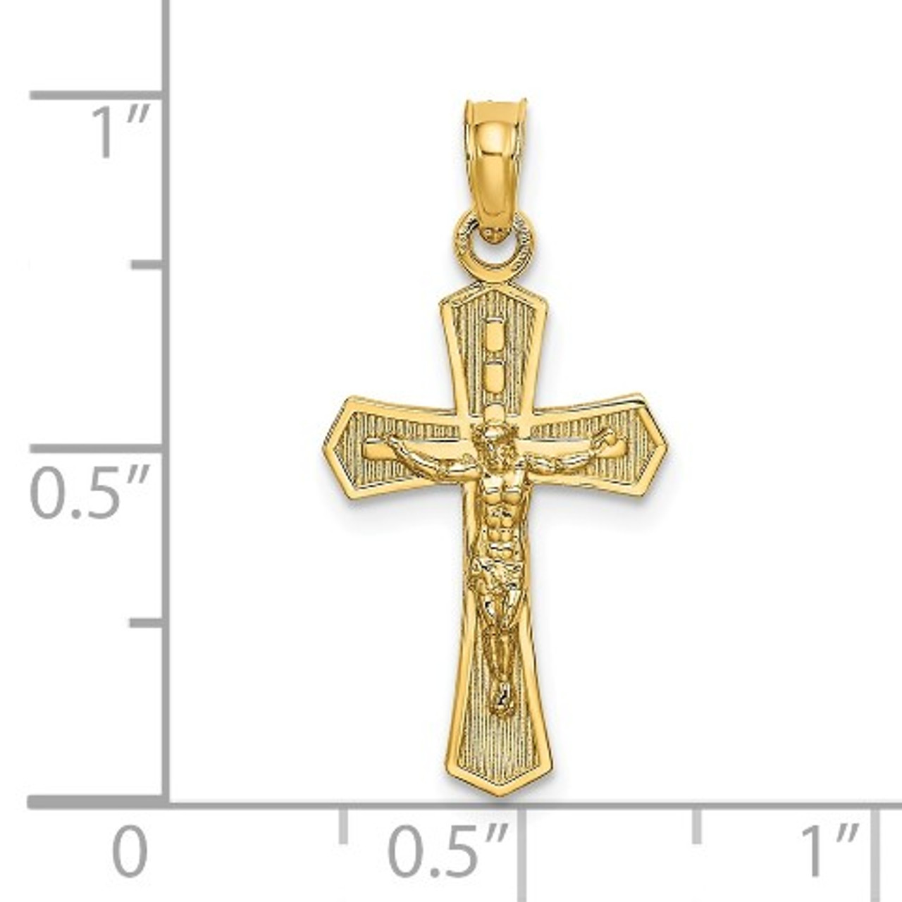 14K Yellow Gold Crucifix With Beveled EDGES Charm Pendant - (A93-220)