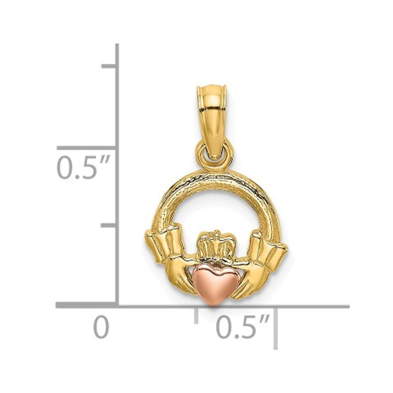14K Two-Tone Gold Claddagh With Heart Charm Pendant - (A93-637)