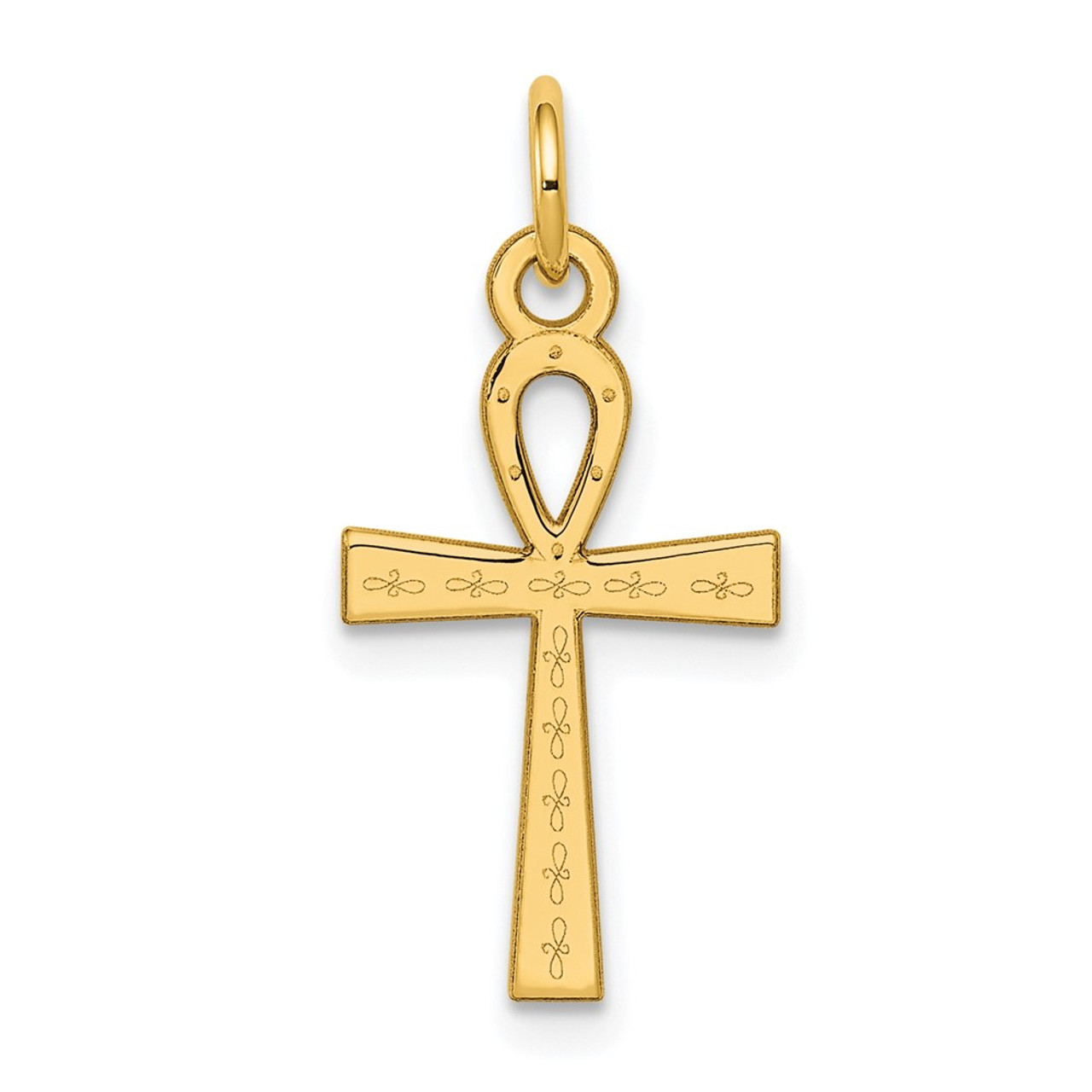 14K Yellow Gold Laser Designed Ankh Cross Charm - (B11-145)
