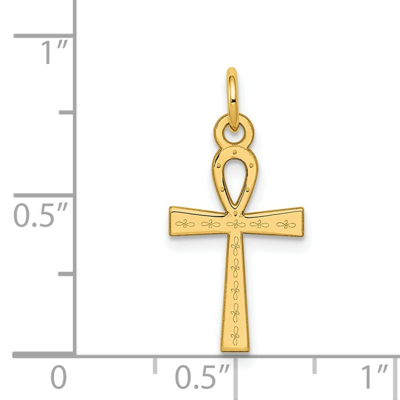 14K Yellow Gold Laser Designed Ankh Cross Charm - (B11-145)