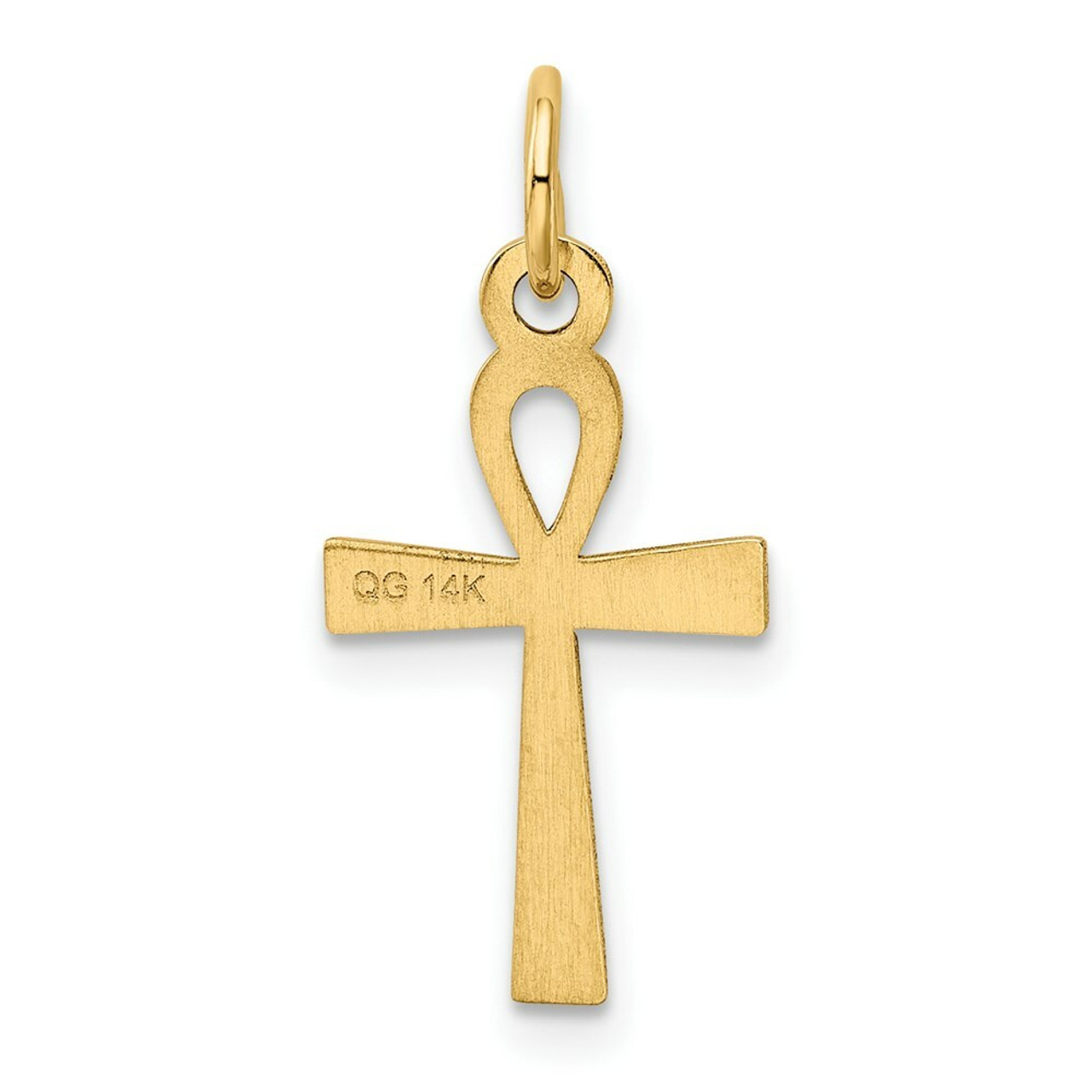 14K Yellow Gold Laser Designed Ankh Cross Charm - (B11-145)