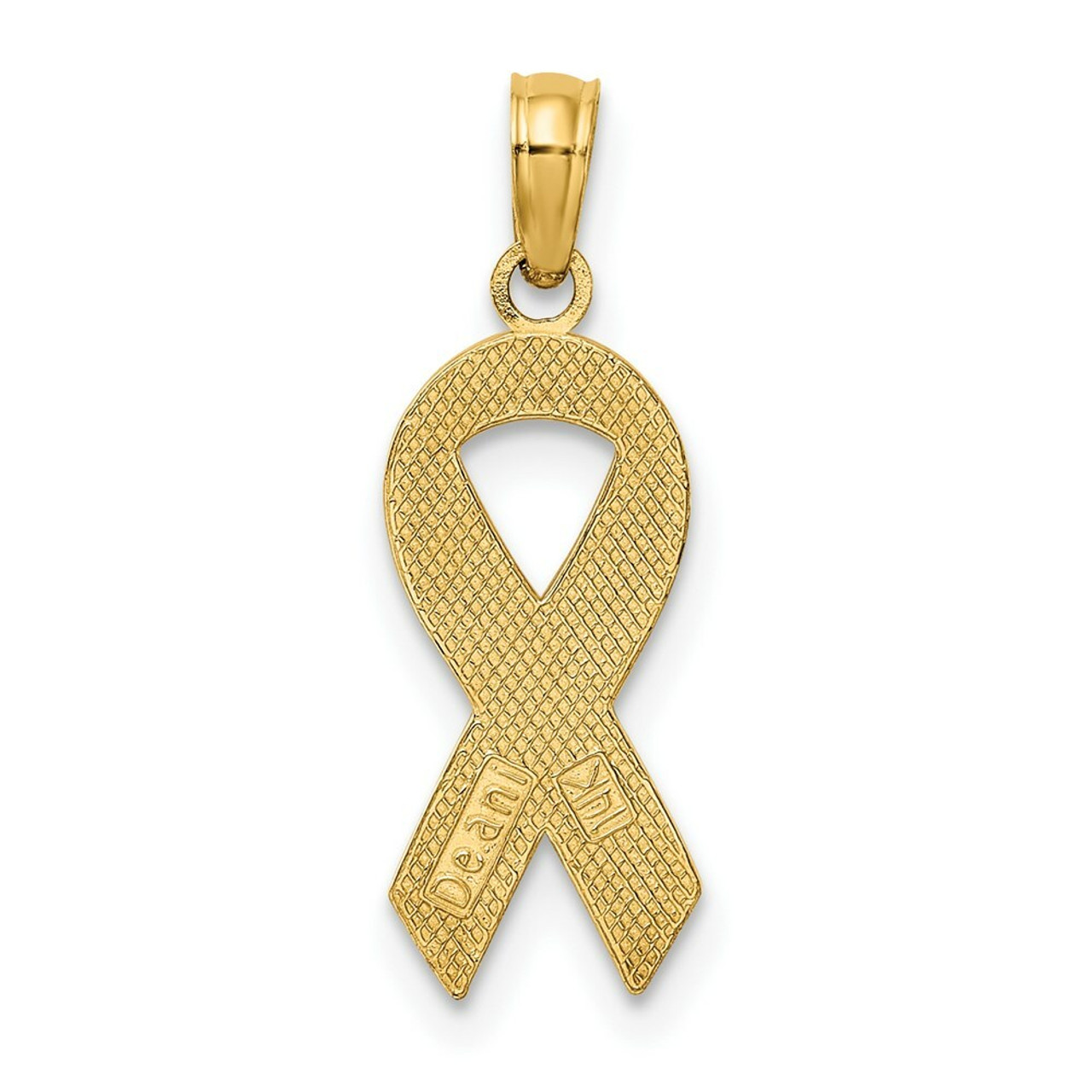 14K Yellow Gold Pink Enameled Awareness Ribbon Pendant - (B11-865)