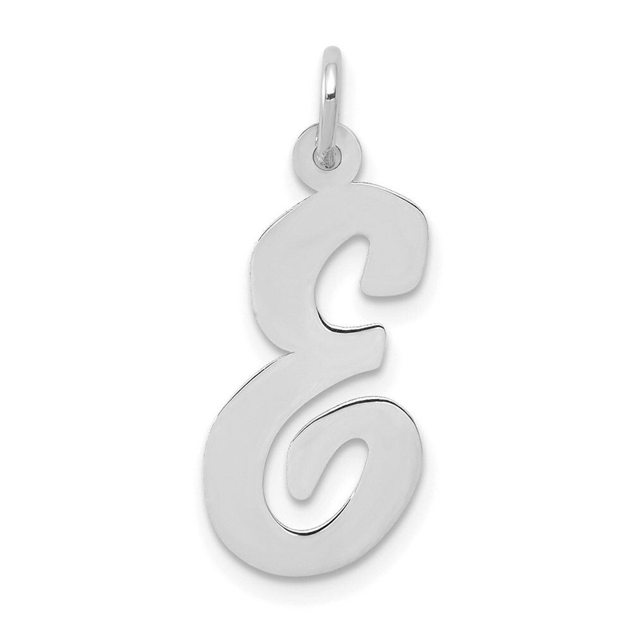 14K White Gold Large Script Initial Letter E Charm Pendant - (B13-492)