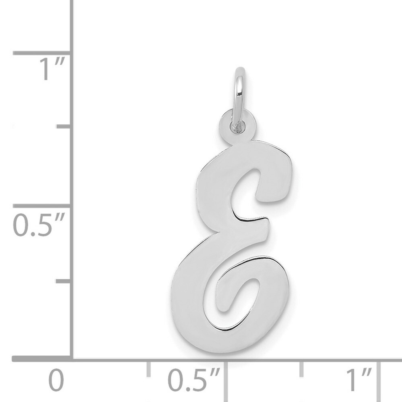14K White Gold Large Script Initial Letter E Charm Pendant - (B13-492)