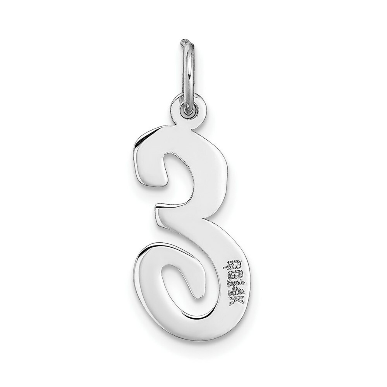 14K White Gold Large Script Initial Letter E Charm Pendant - (B13-492)