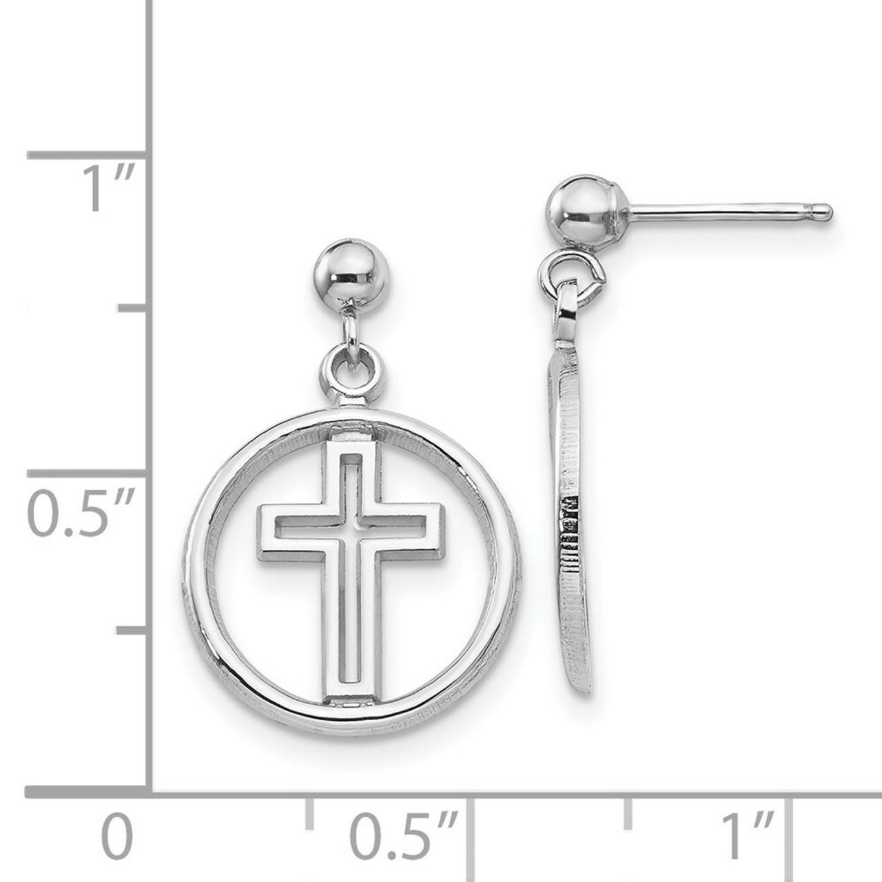 14K White Gold Polished Eternal Life Cross Dangle Post Earrings - (B36-923)