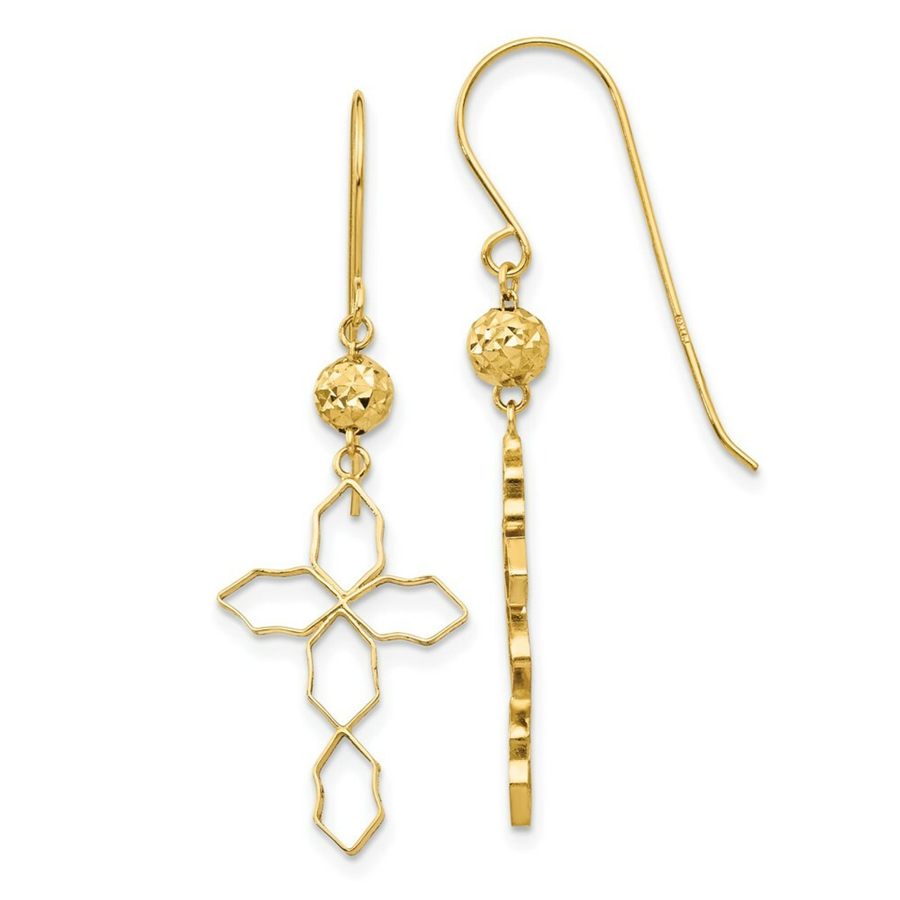 14K Yellow Gold Cross Earrings - (B42-314)