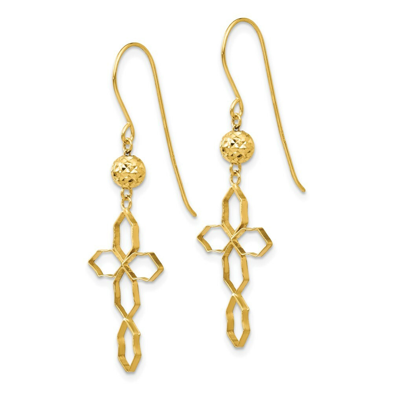 14K Yellow Gold Cross Earrings - (B42-314)