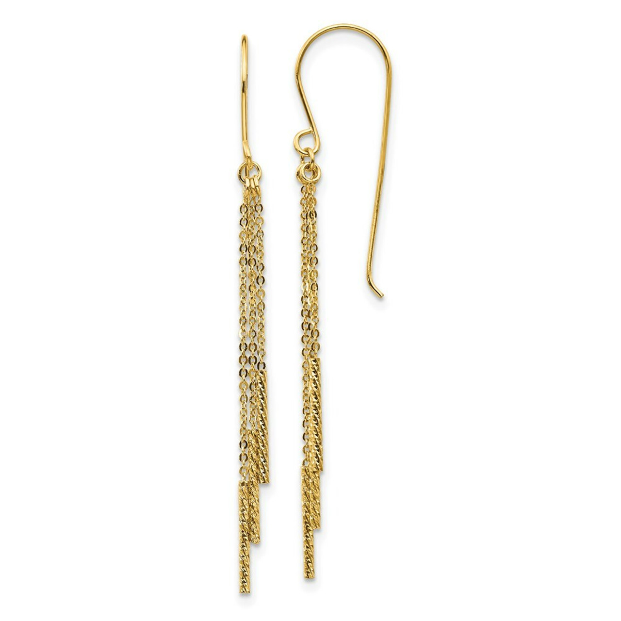 14K Yellow Gold Polished Diamond-cut Tassle with Bars Shepherd Hook Earrings - (B42-548)