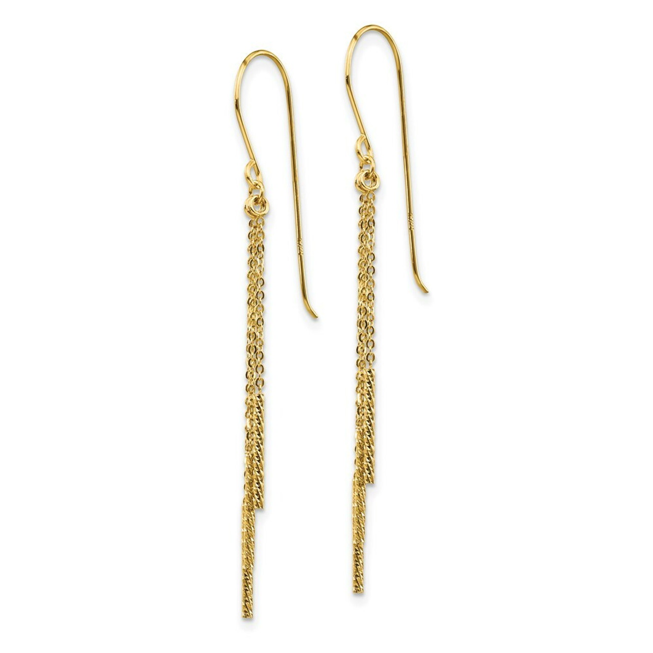 14K Yellow Gold Polished Diamond-cut Tassle with Bars Shepherd Hook Earrings - (B42-548)