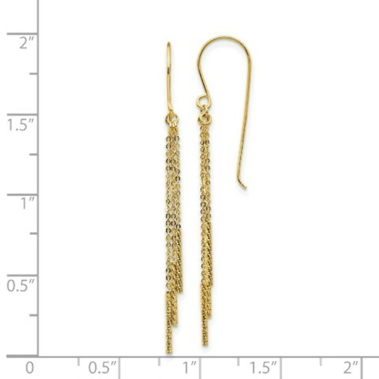 14K Yellow Gold Polished Diamond-cut Tassle with Bars Shepherd Hook Earrings - (B42-548)