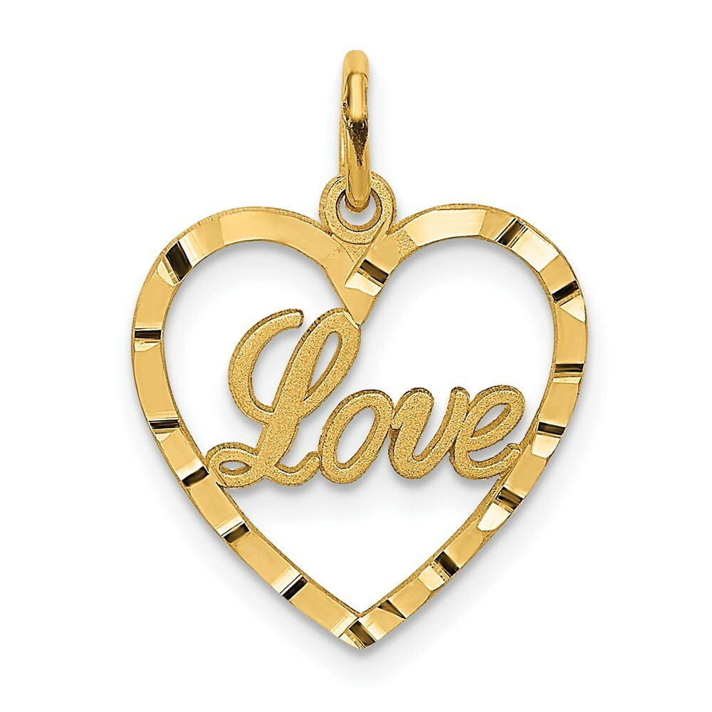 ゴールドの「Love」ペンダント 14K Yellow Gold Love Heart Pendant - (A83-132) - Roy Rose Jewelry