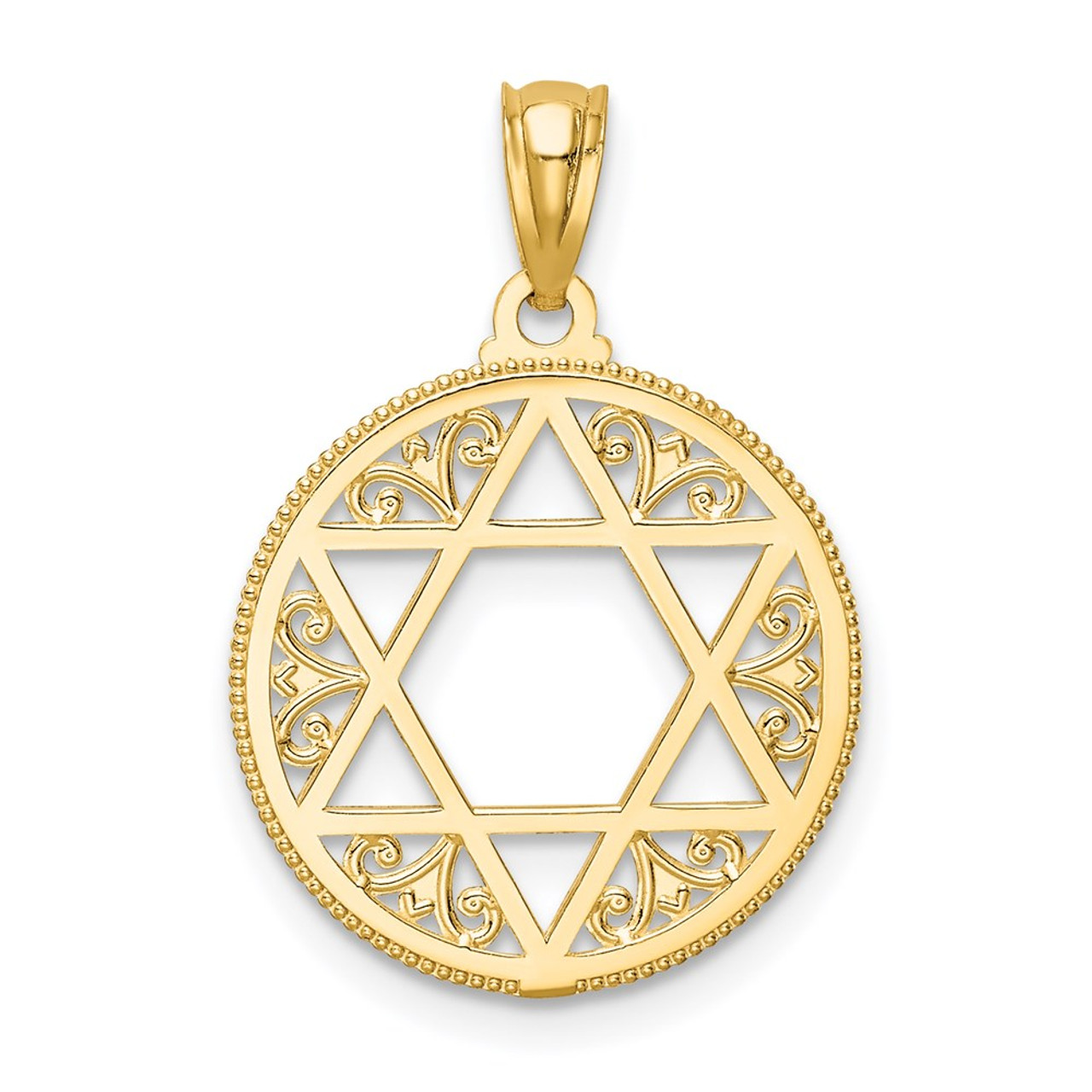 14K Yellow Gold Filigree Star of David Pendant - (A83-543)