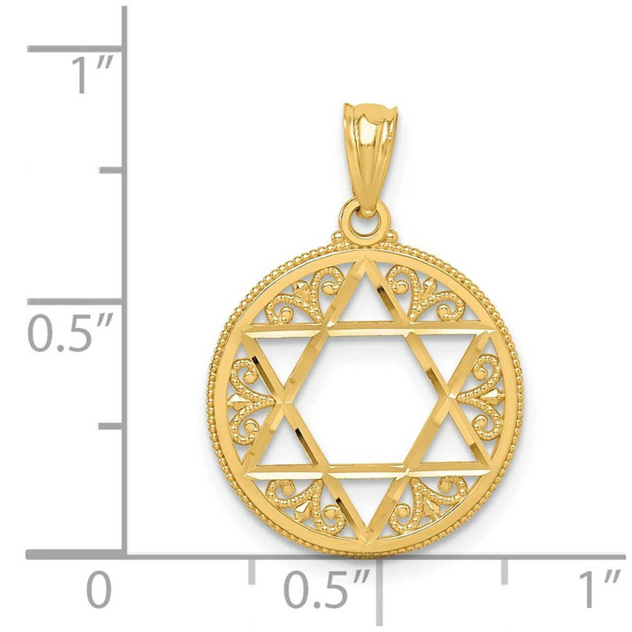14K Yellow Gold Filigree Star of David Pendant - (A83-543)