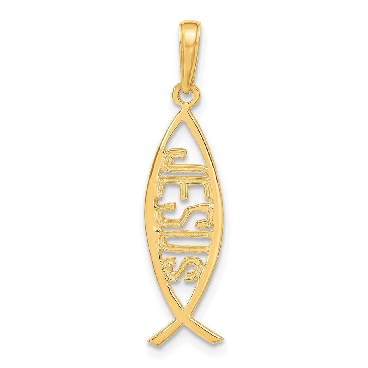 14K Yellow Gold Ichthus Fish with Jesus Pendant - (A83-573)