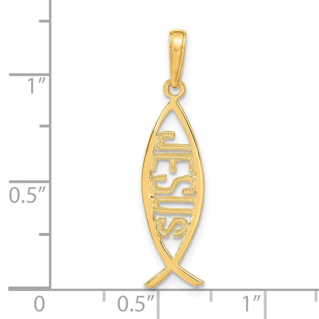 14K Yellow Gold Ichthus Fish with Jesus Pendant - (A83-573)