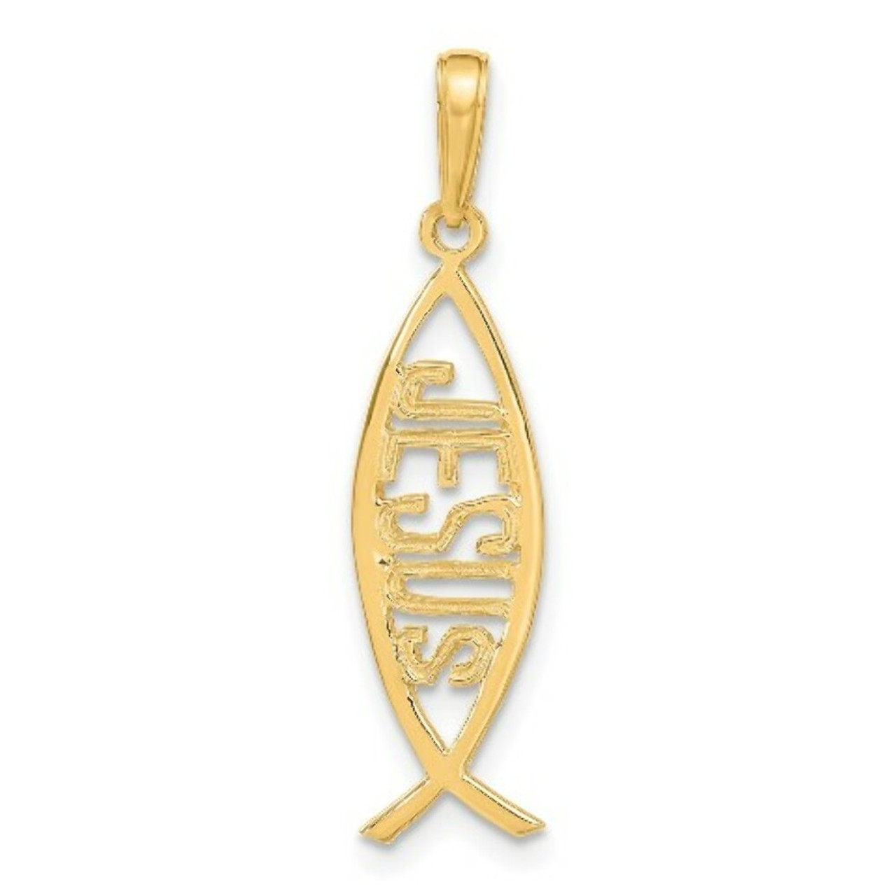14K Yellow Gold Ichthus Fish with Jesus Pendant - (A83-573)