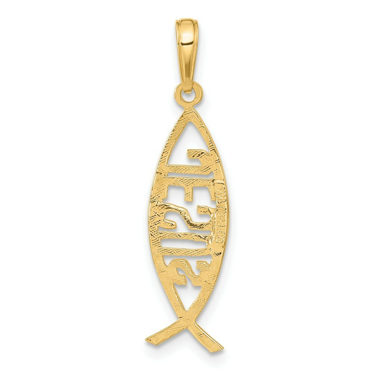 14K Yellow Gold Ichthus Fish with Jesus Pendant - (A83-573)