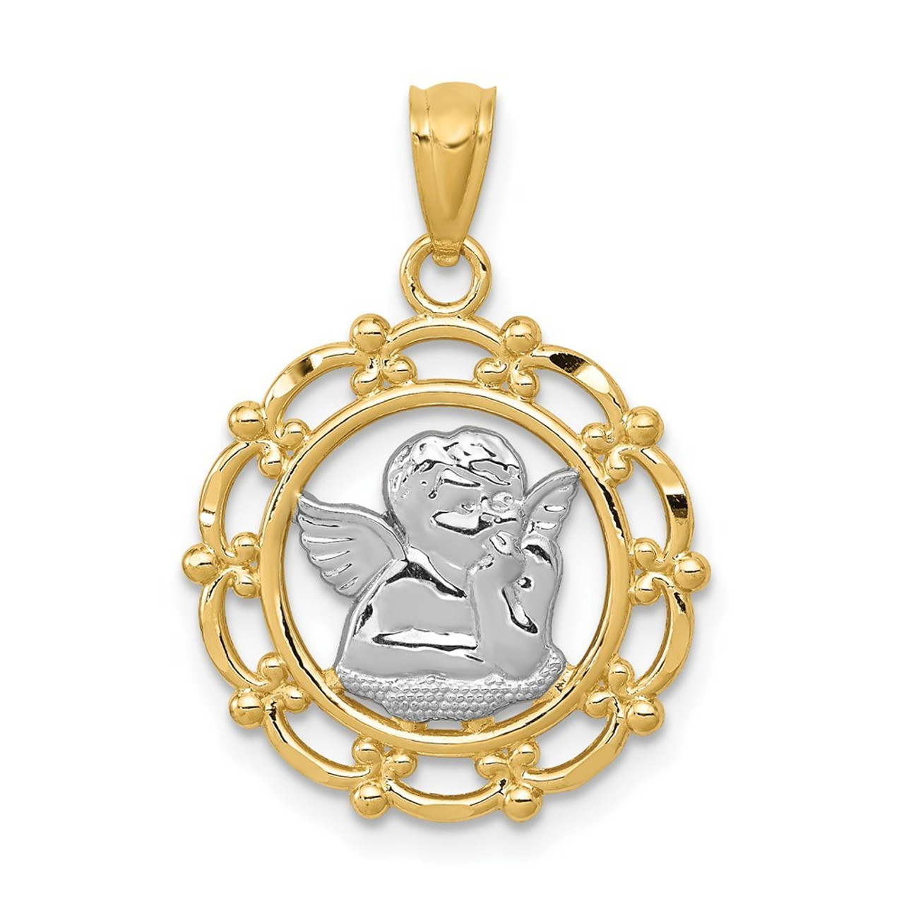 14K Yellow Gold w/Rhodium Angel Pendant - (A83-593)