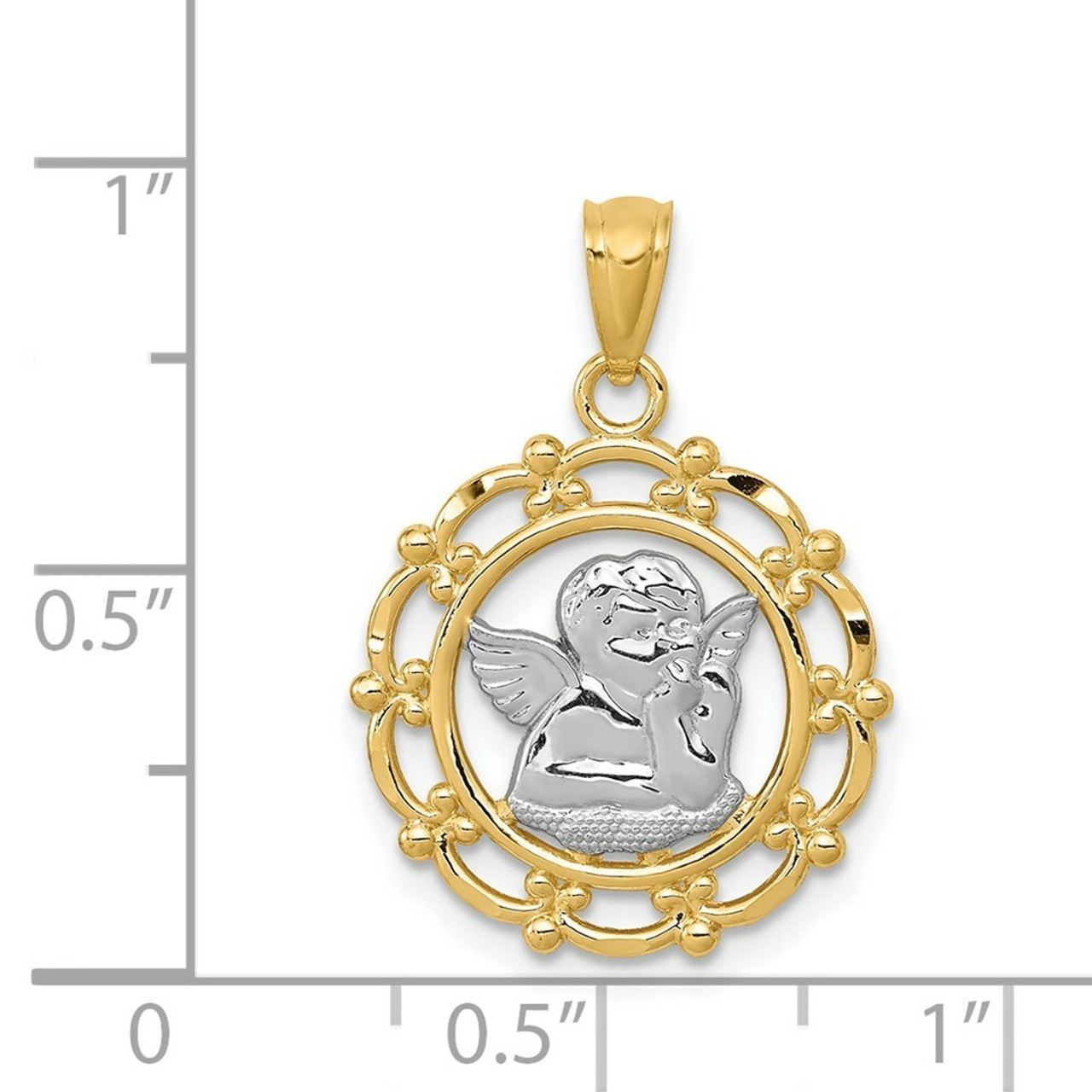 14K Yellow Gold w/Rhodium Angel Pendant - (A83-593)