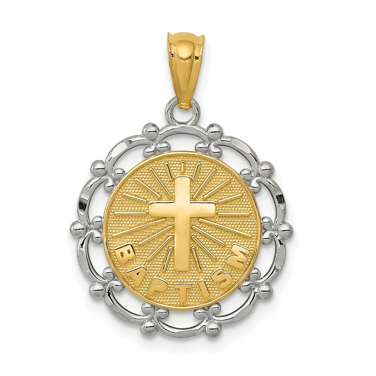 14K Yellow Gold Yellow Gold Rhodium Plated Baptism Pendant - (A83-616)